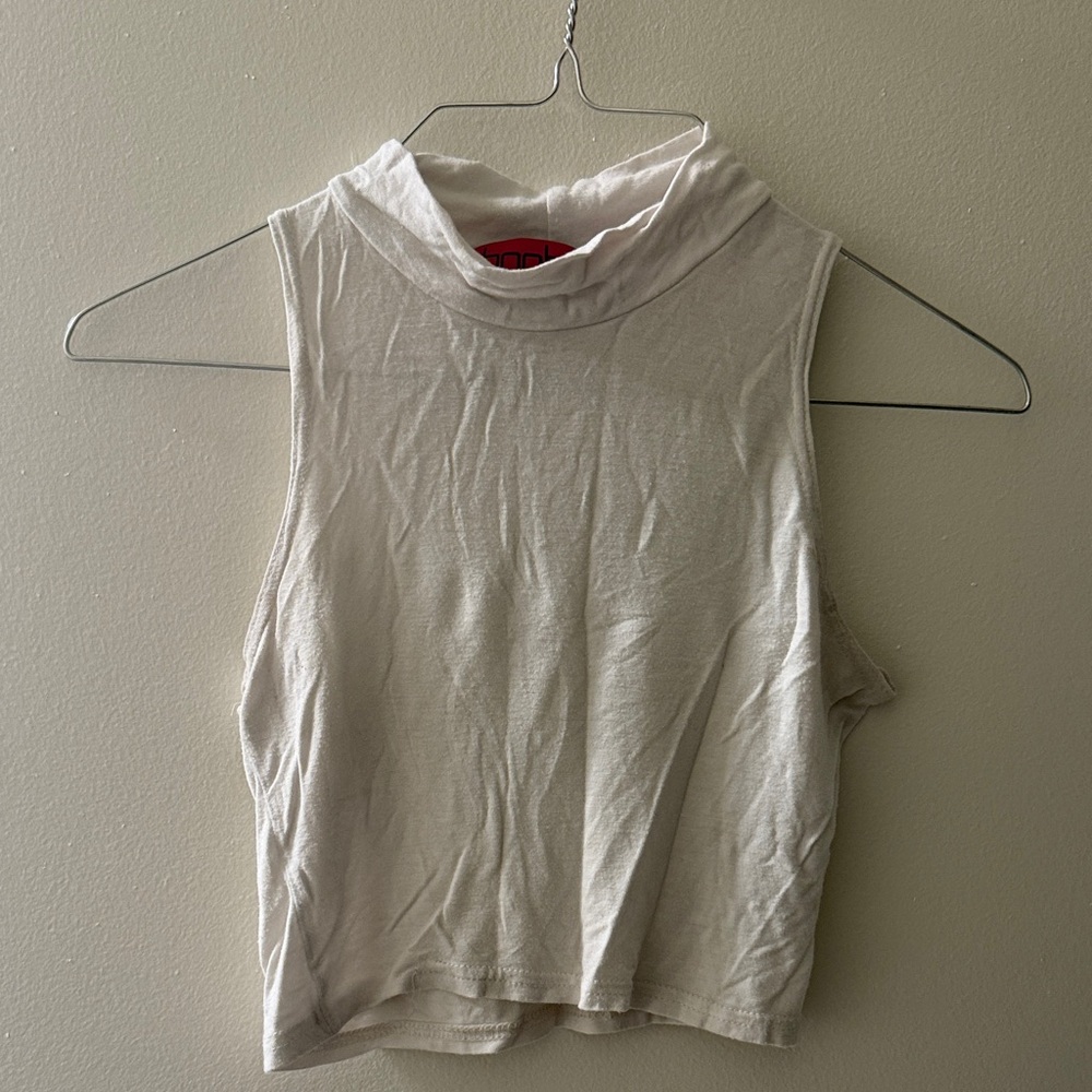 Boohoo Cream Sleeveless Mock Neck Top
